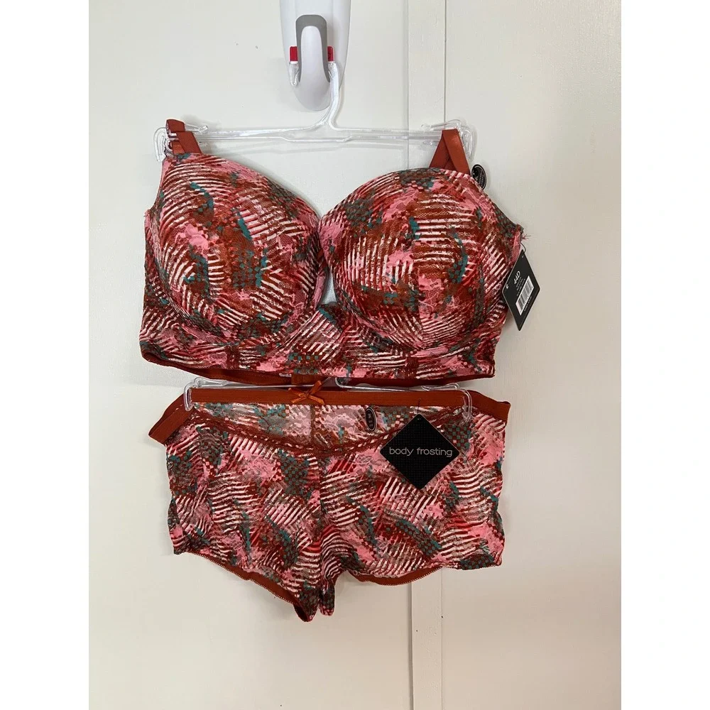 Body Frosting Lingerie Set 44D 3X Rust Pink Lace Longline Bra Boyshort BR-35247X
